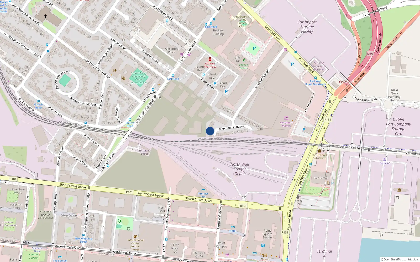 Overhead map showing the location of 37 Merchant's Square, Dublin 3
