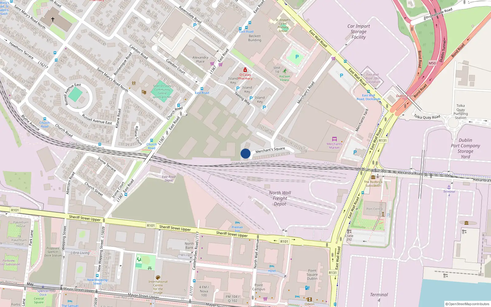 Overhead map showing the location of 37 Merchant's Square, Dublin 3