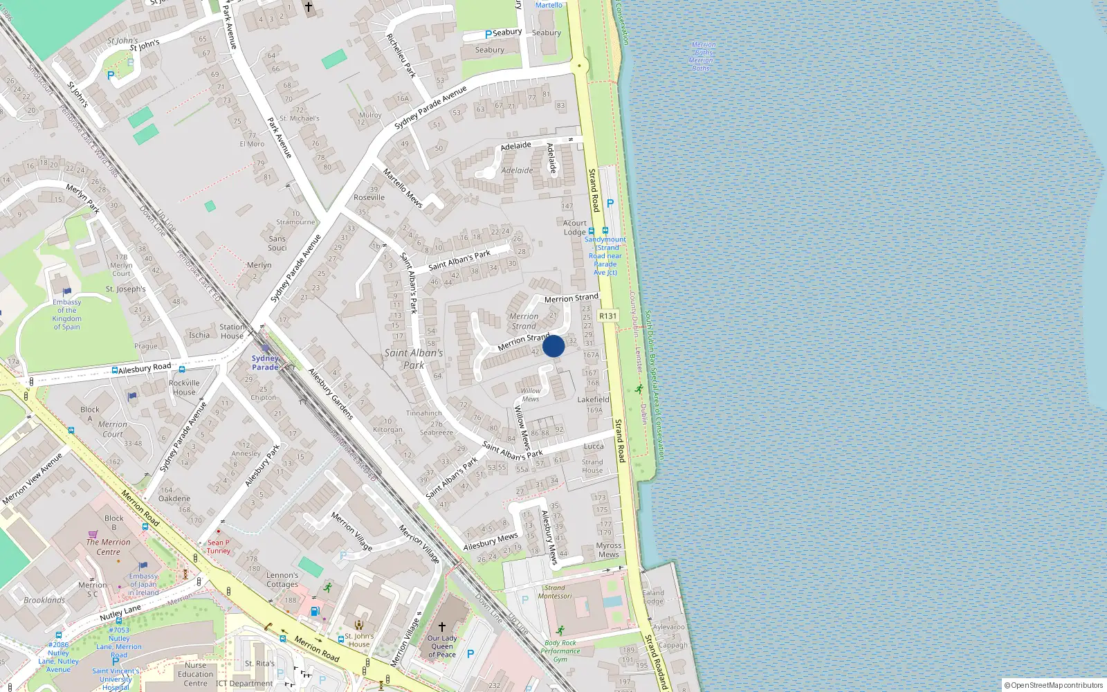 Overhead map showing the location of 37 Merrion Strand, Dublin 4