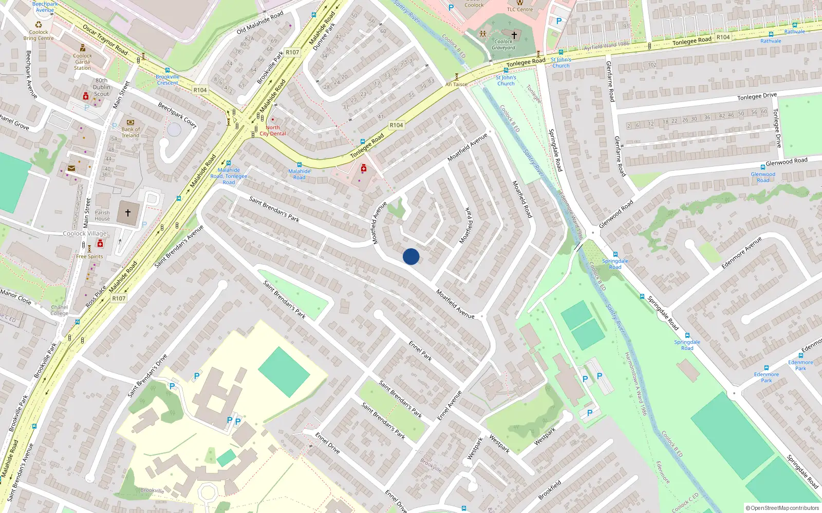 Overhead map showing the location of 37 Moatfield Avenue, St Brendans Est, Coolock Dublin 5