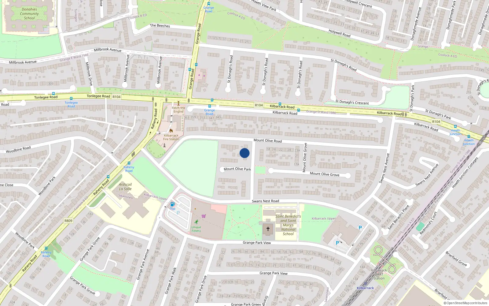 Overhead map showing the location of 37 Mount Olive Park, Kilbarrack, Dublin 5