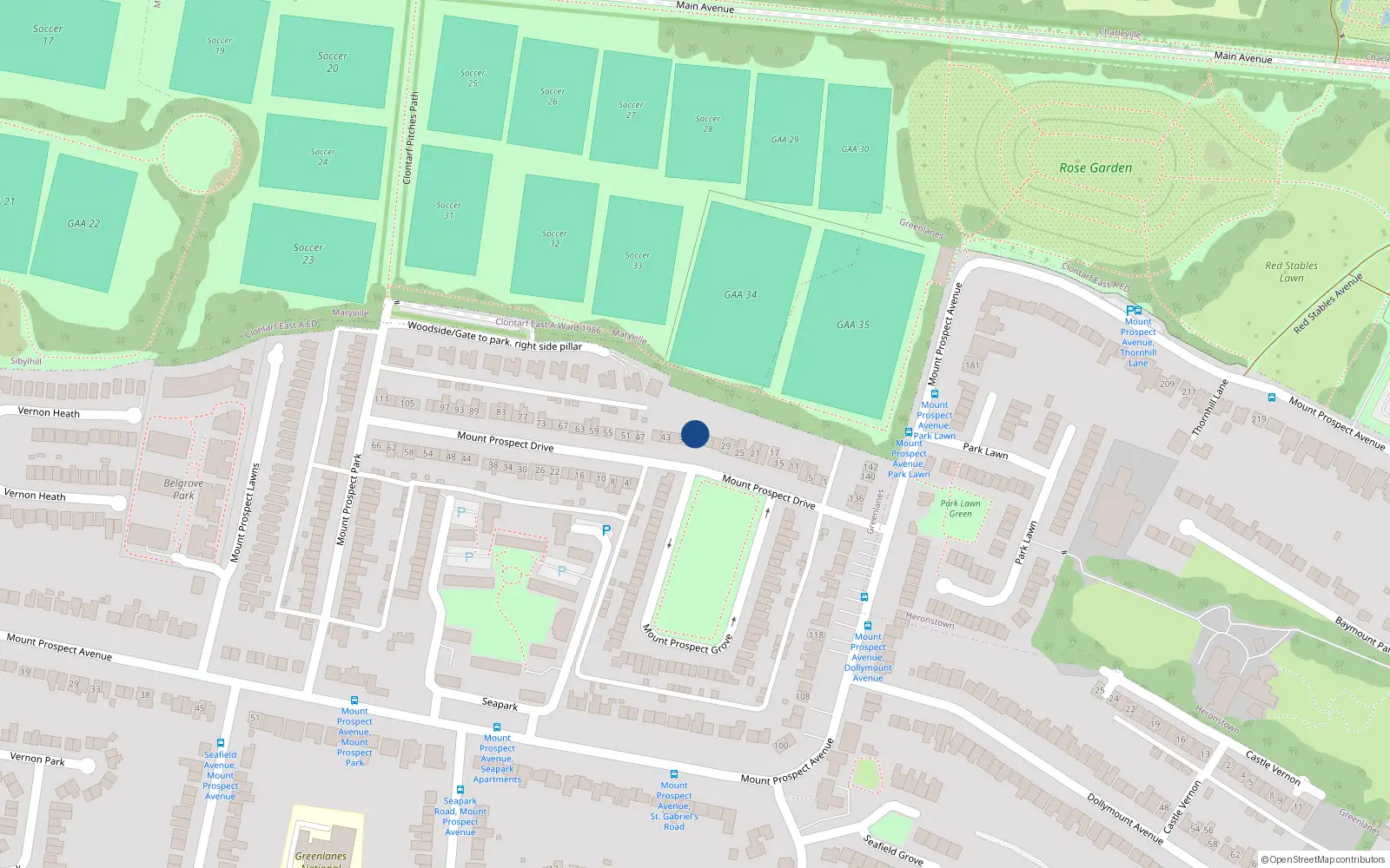Overhead map showing the location of 37 Mount Prospect Drive, Dublin 3