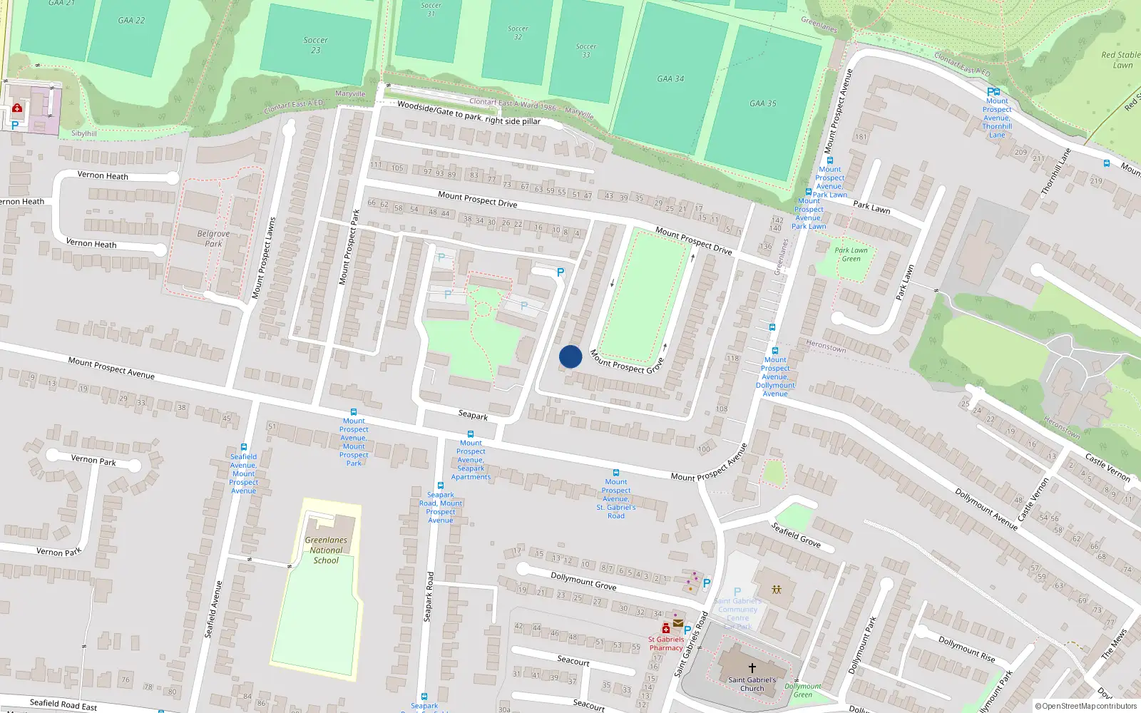 Overhead map showing the location of 37 Mount Prospect Grove, Dublin 3