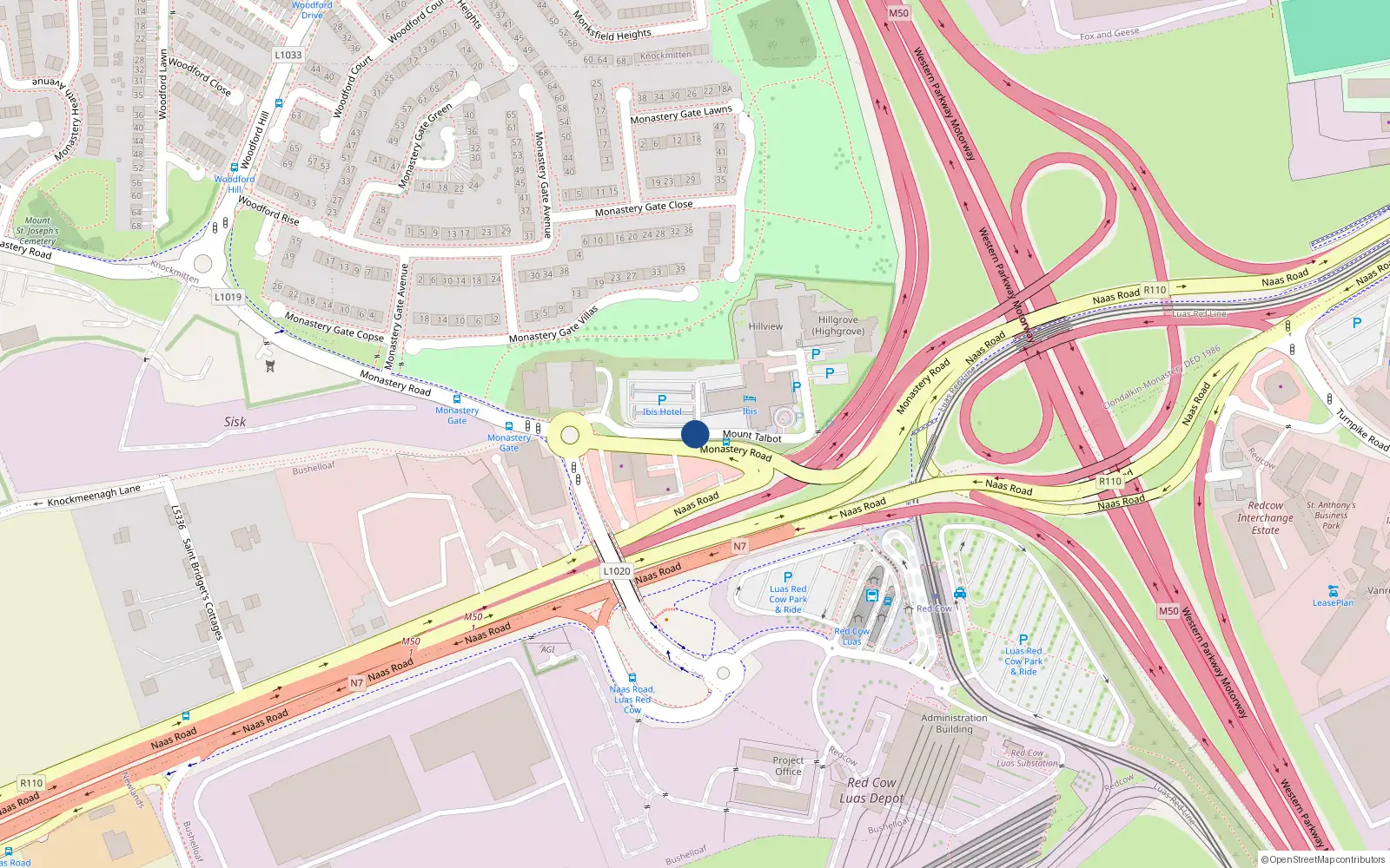 Overhead map showing the location of 37 Mount Talbot, Clondalkin