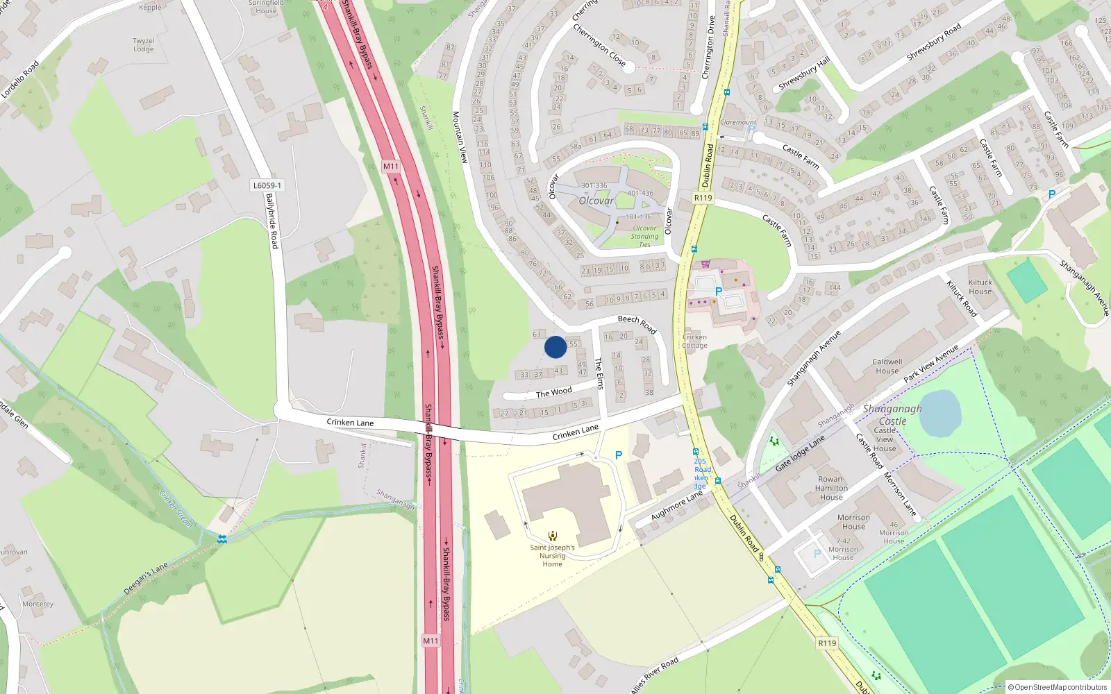 Overhead map showing the location of 37 Mountain View, Shankill