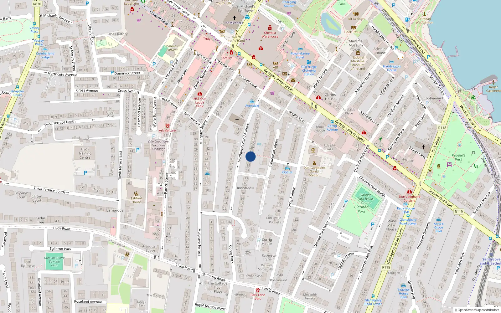Overhead map showing the location of 37 Northumberland Avenue, Dublin