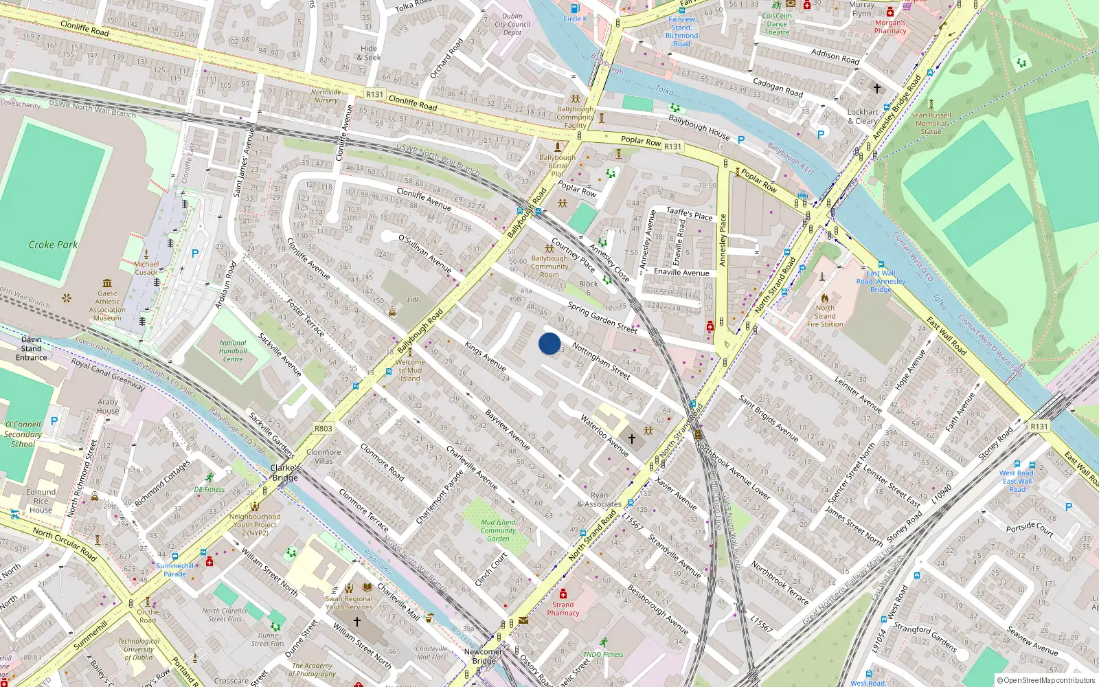 Overhead map showing the location of 37 Nottingham St, North Strand, Dublin 3