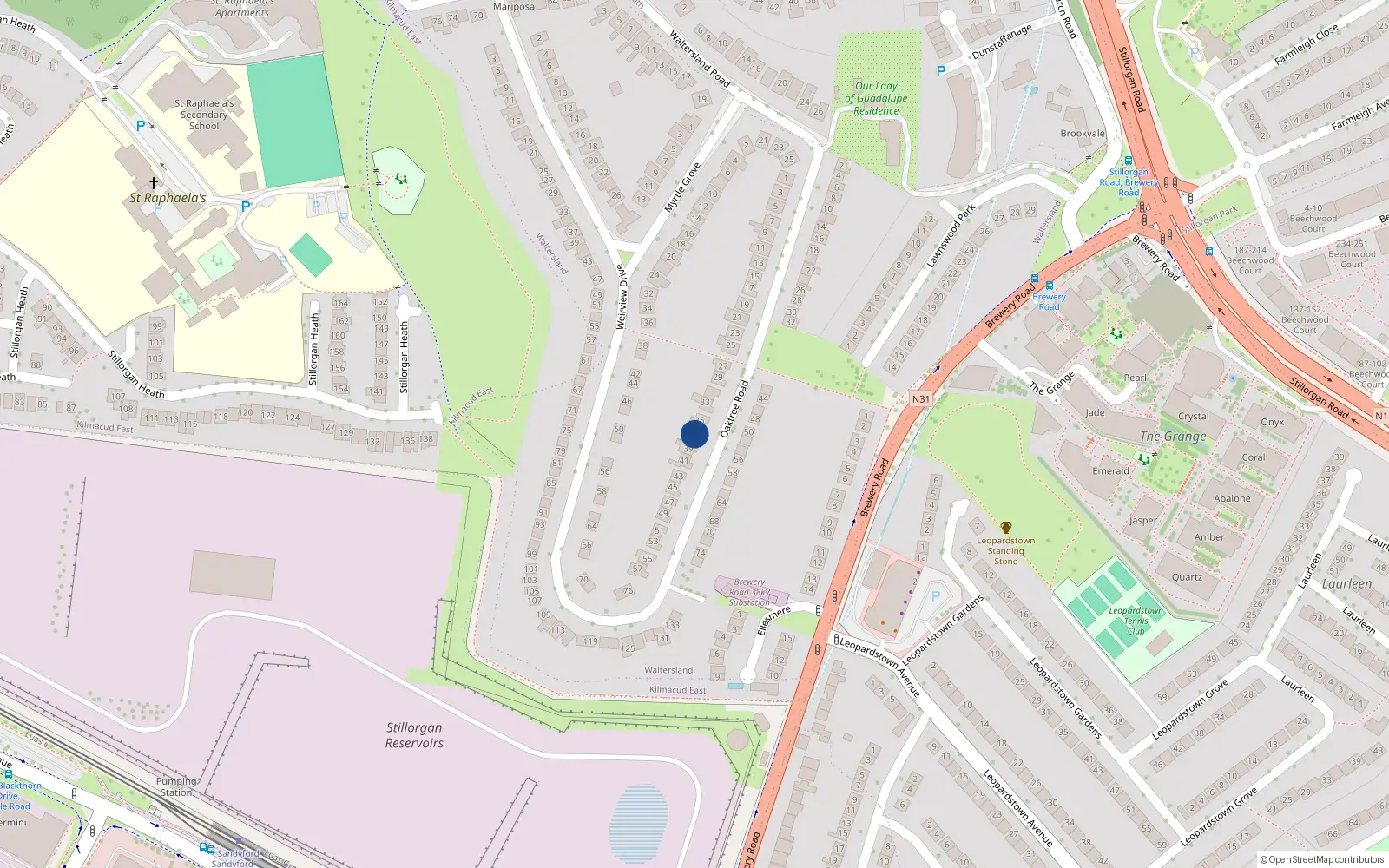 Overhead map showing the location of 37 Oaktree Road, Stillorgan, Dublin
