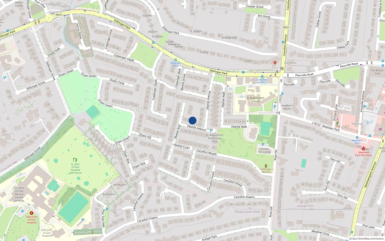 Overhead map showing the location of 37 Obelisk Avenue, Blackrock