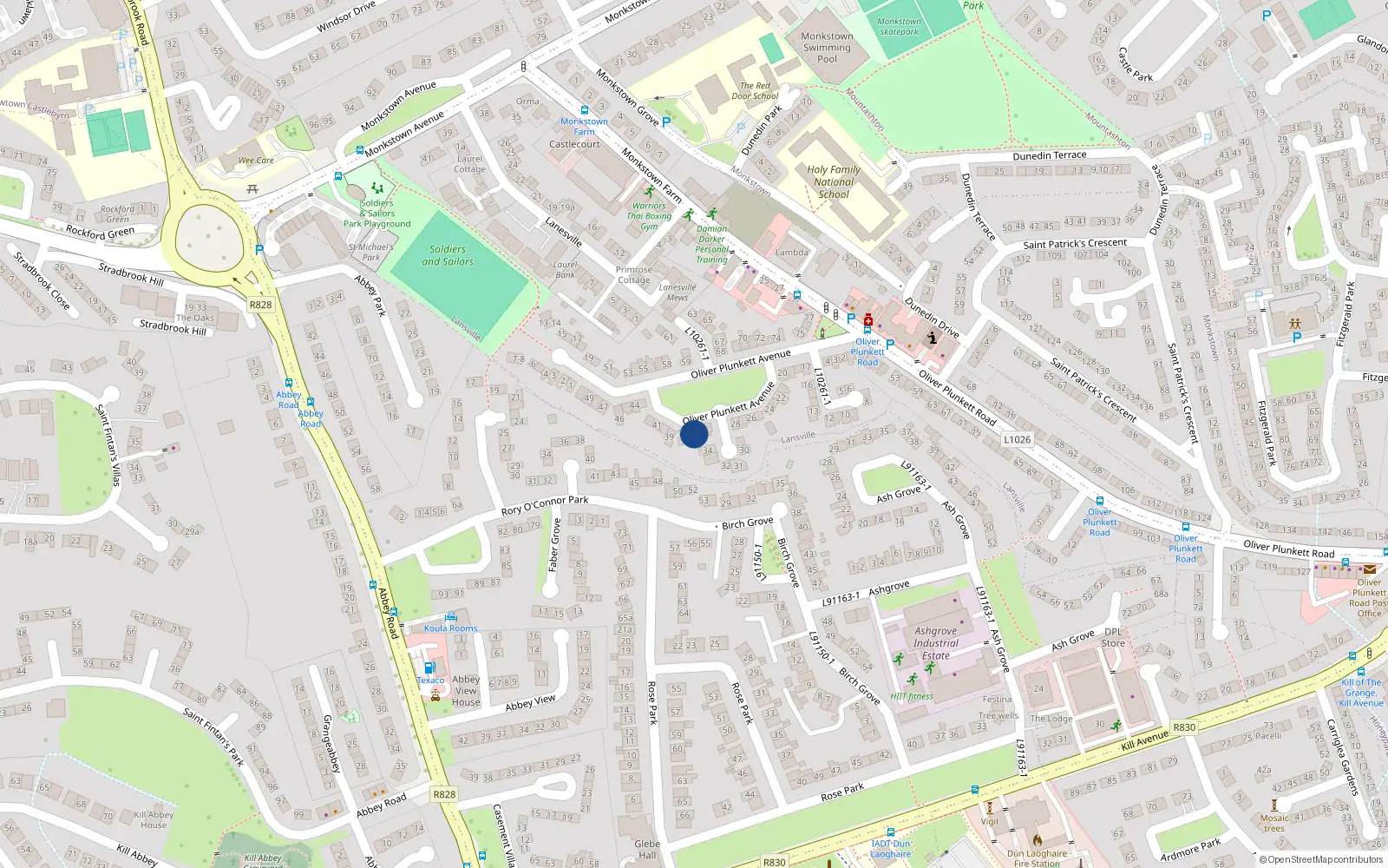 Overhead map showing the location of 37 Oliver Plunkett Avenue, Monkstown, Dublin