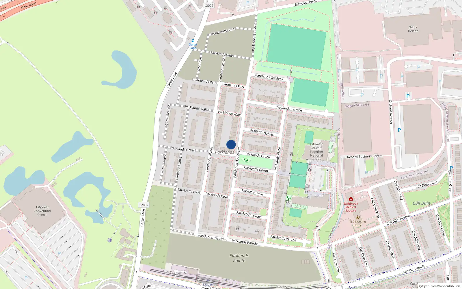 Overhead map showing the location of 37 Parklands Boulevard, Saggart