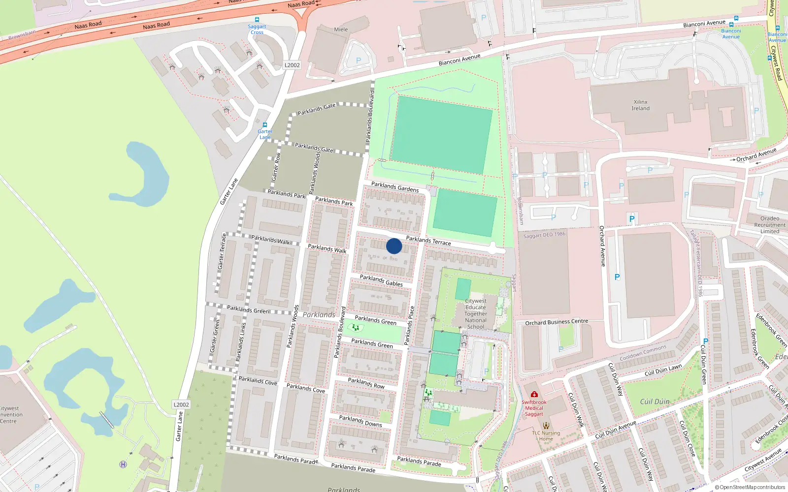 Overhead map showing the location of 37 Parklands Terrace, Saggart