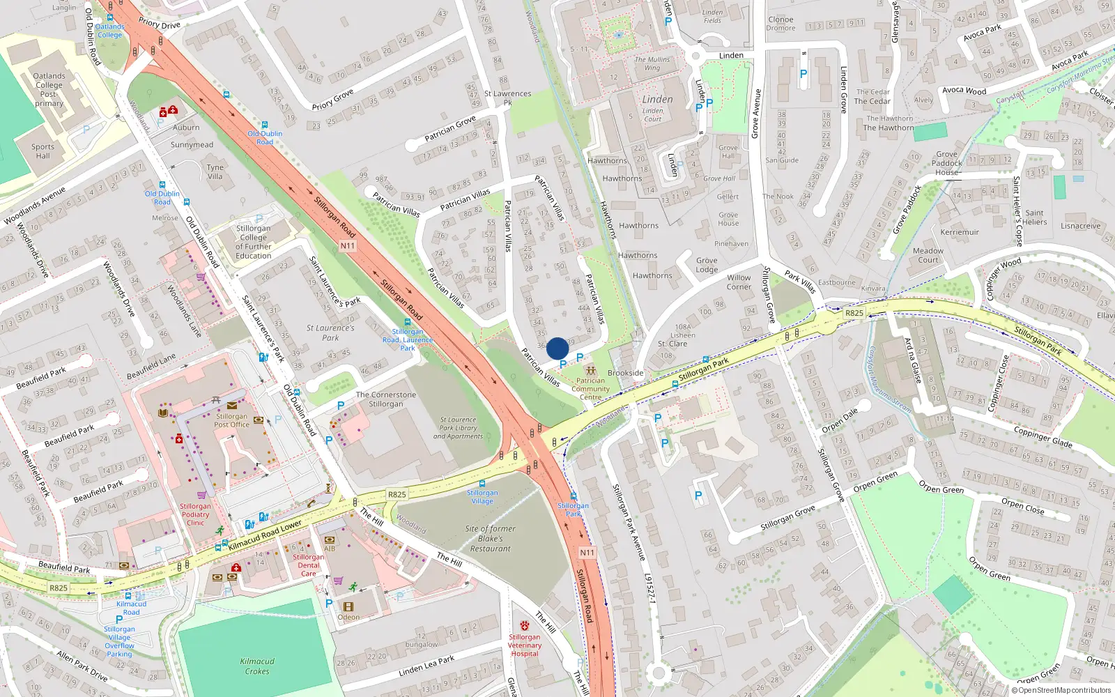 Overhead map showing the location of 37 Patrician Villas, Stillorgan, Dublin