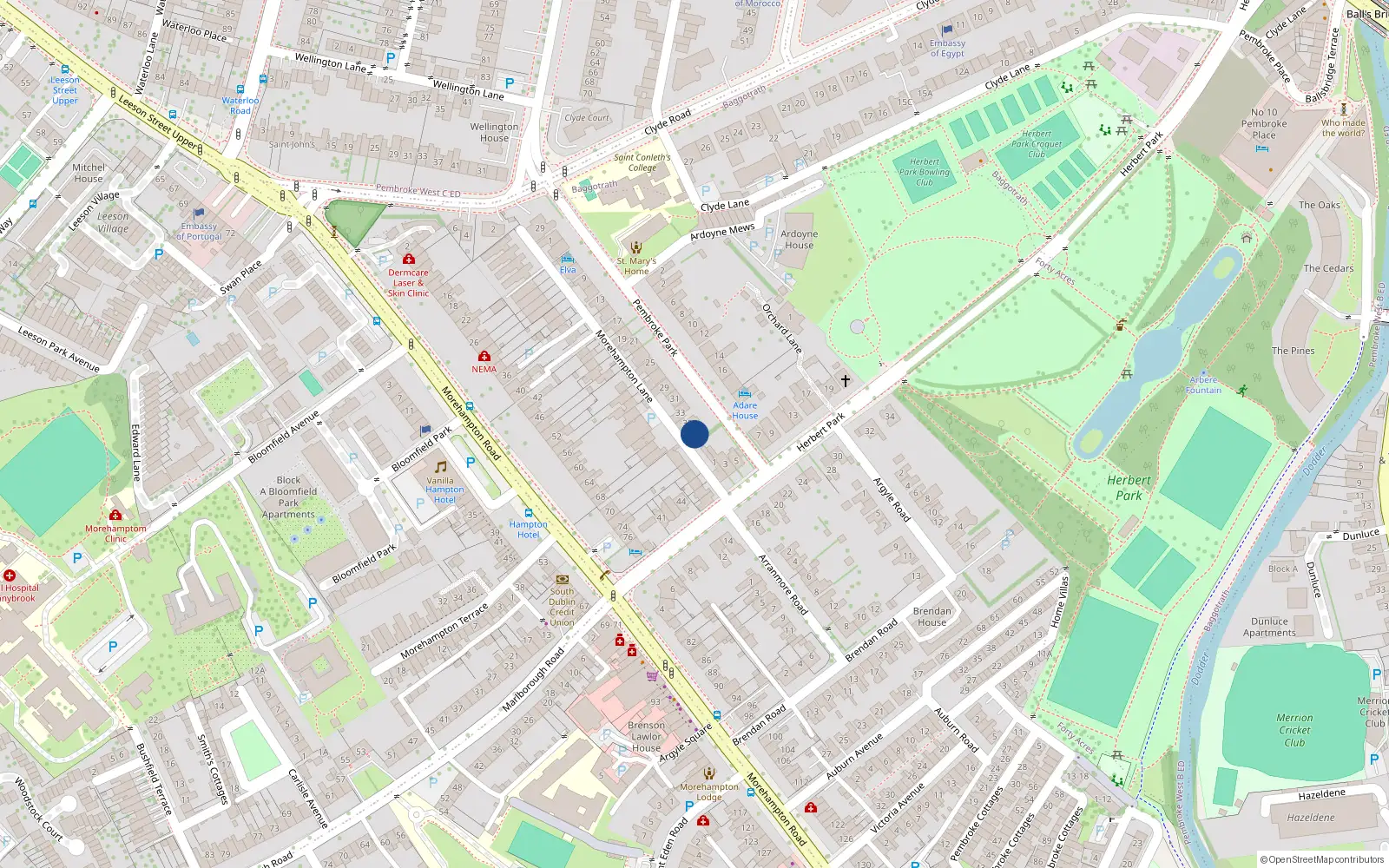 Overhead map showing the location of 37 Pembroke Park, Dublin
