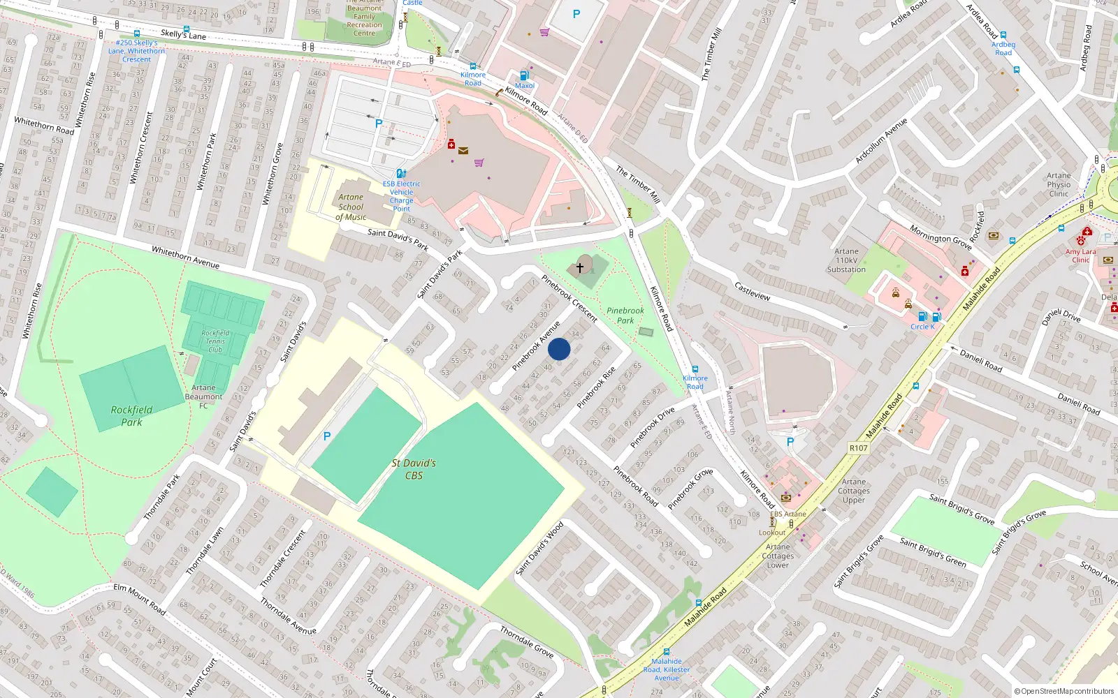 Overhead map showing the location of 37 Pinebrook Avenue, Dublin 5