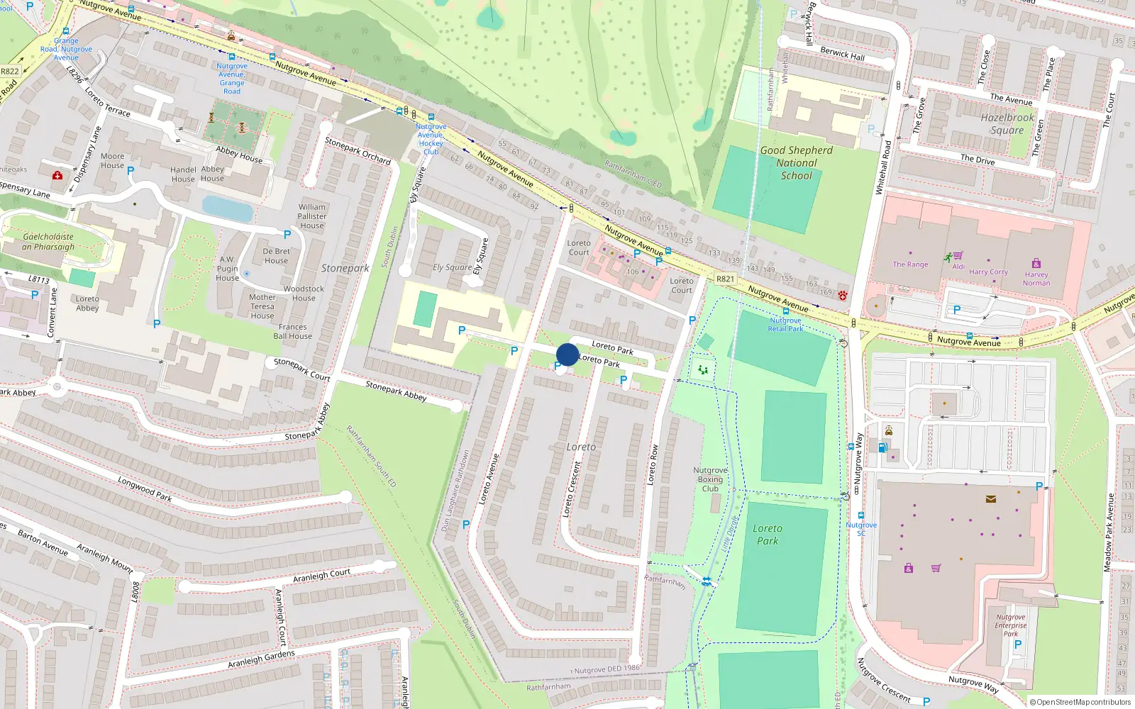 Overhead map showing the location of 37 Pinevalley Park, Rathfarnham, Dublin 1