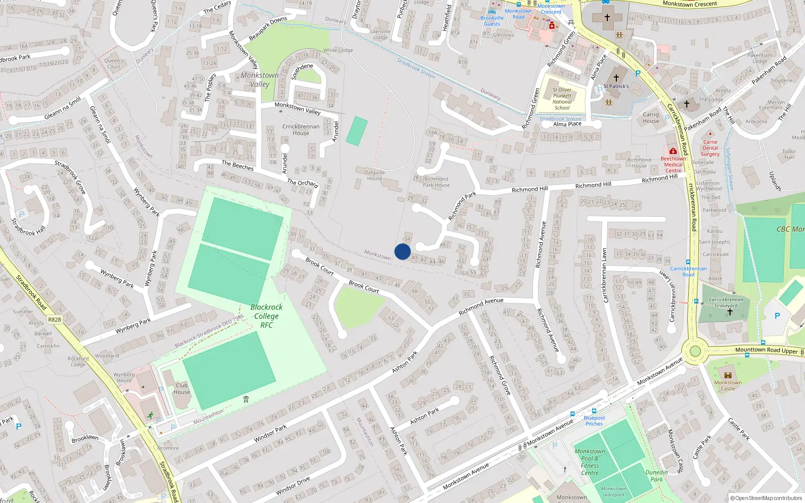Overhead map showing the location of 37 Richmond Park, Monkstown, Dublin