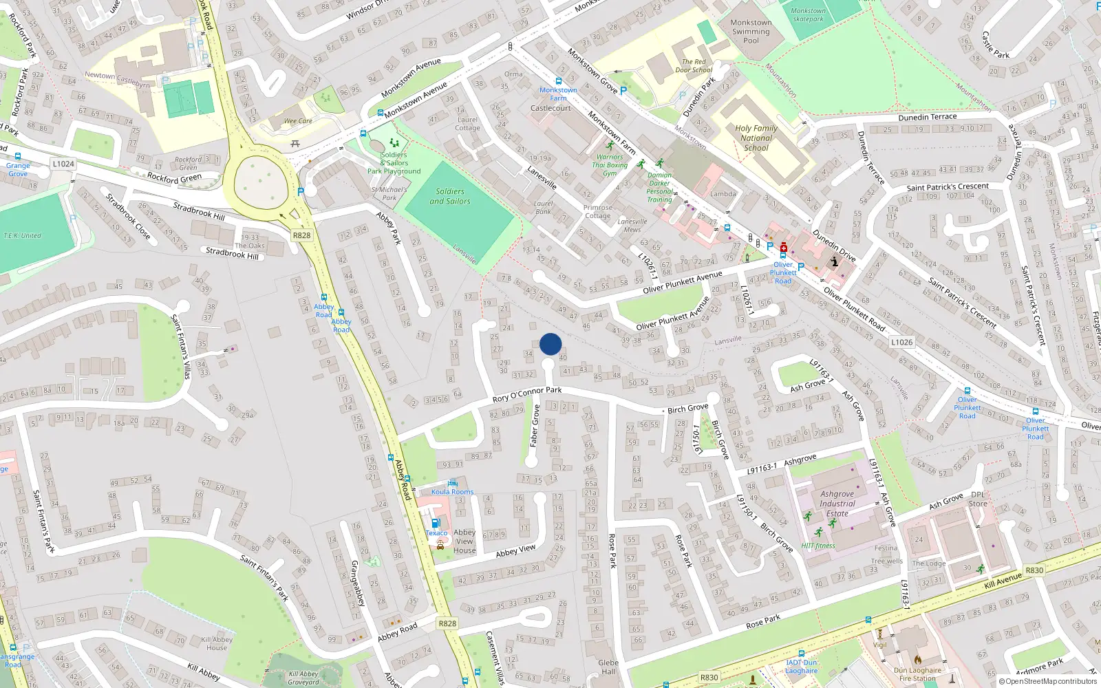 Overhead map showing the location of 37 Rory O'Connor Park, Dunlaoghaire