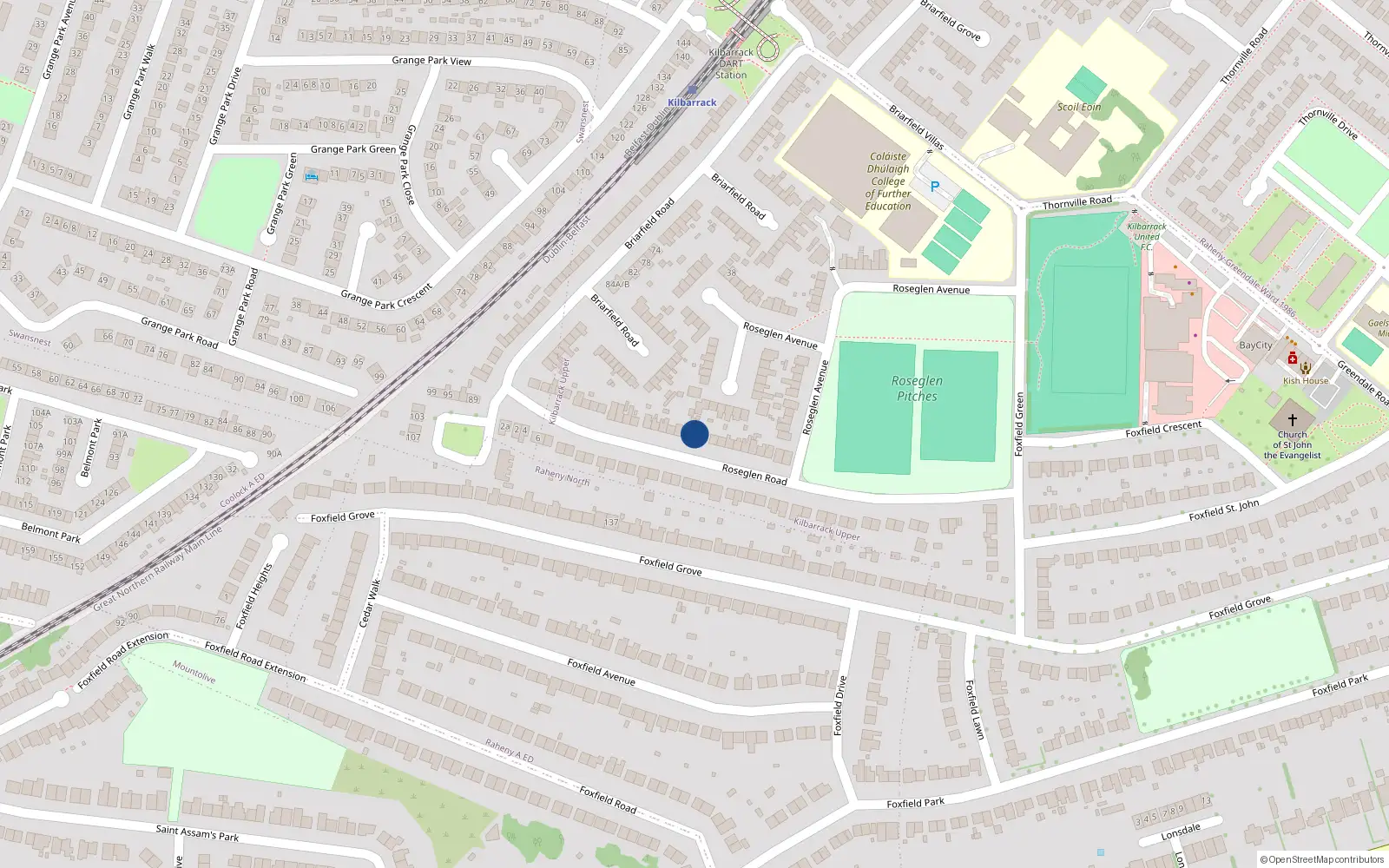Overhead map showing the location of 37 Roseglen Road, Dublin 5