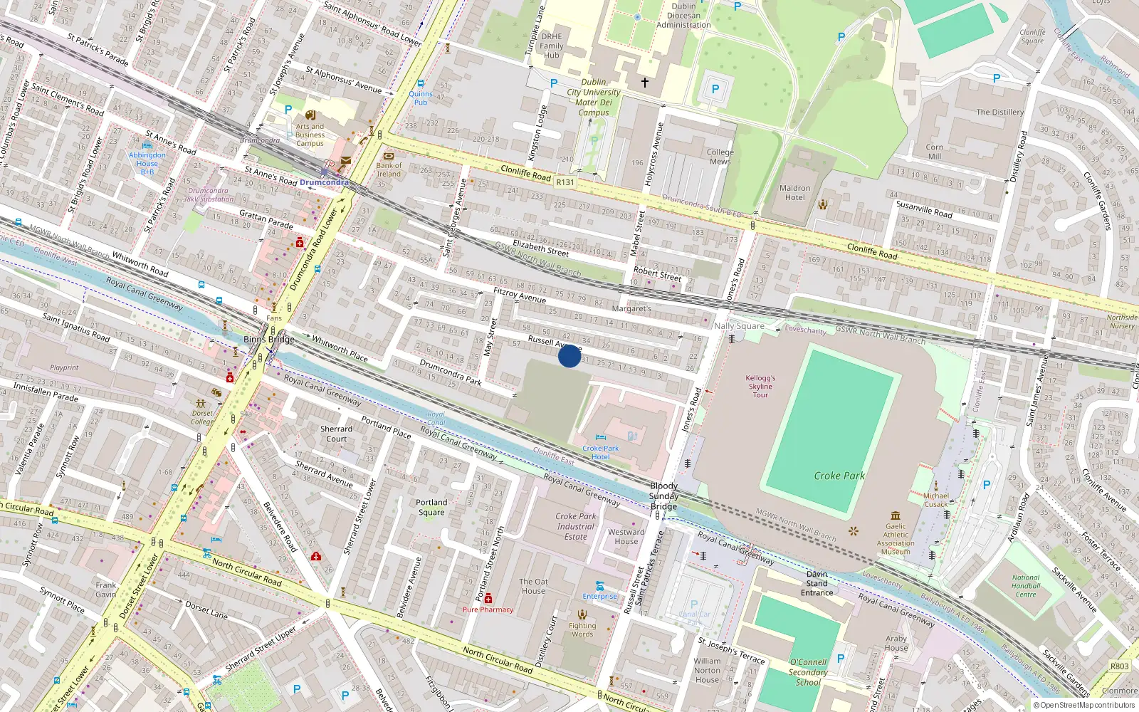 Overhead map showing the location of 37 Russell Avenue, Drumcondra, Dublin 9