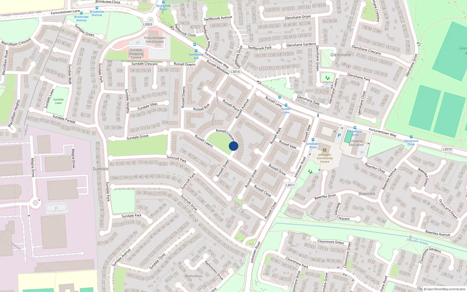 Overhead map showing the location of 37 Russell Crescent, Tallaght