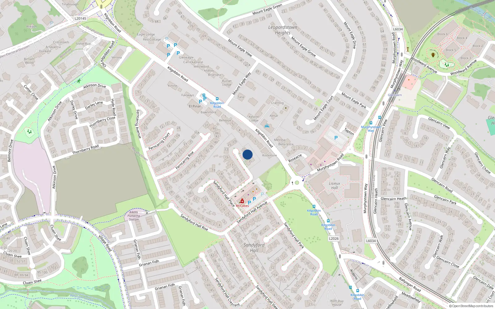 Overhead map showing the location of 37 Sandyford Hall Green, Sandyford