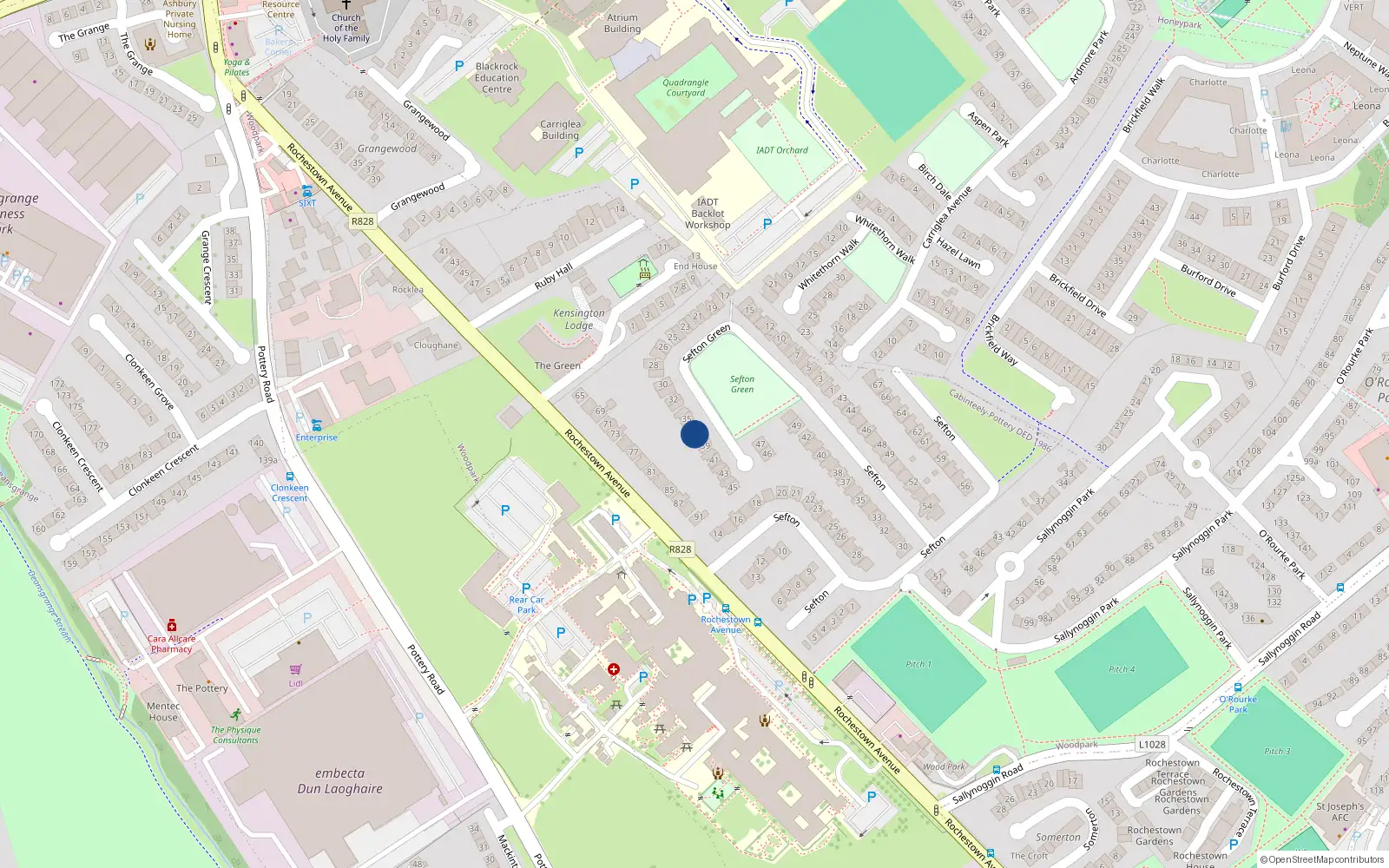 Overhead map showing the location of 37 Sefton Green, Dun Laoghaire