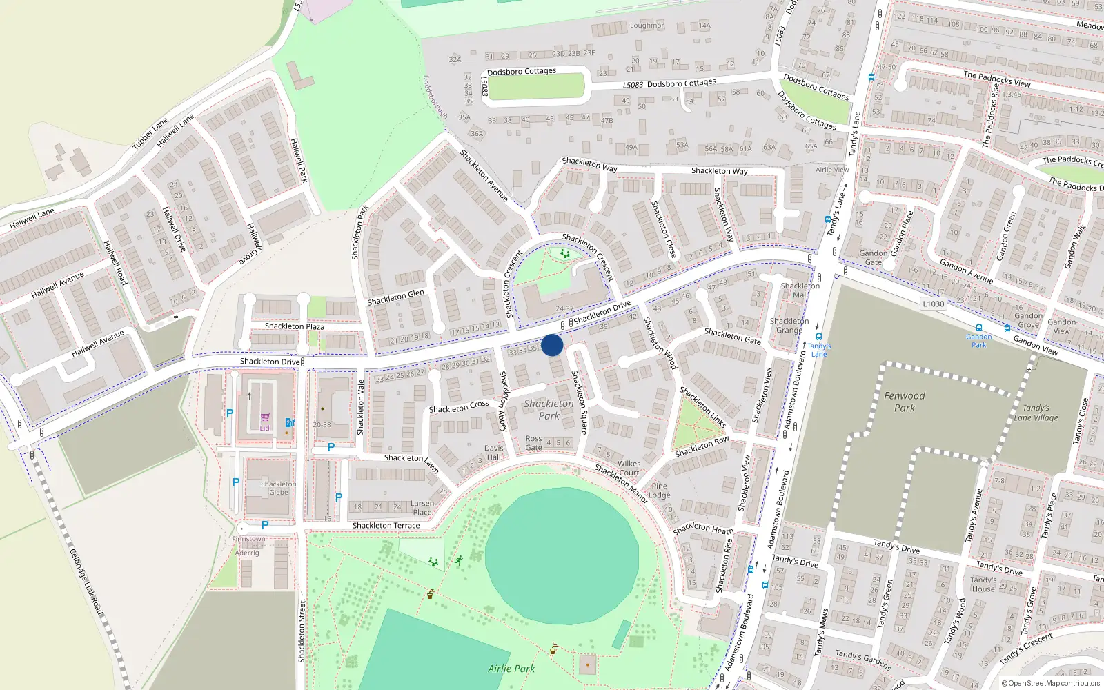Overhead map showing the location of 37 Shackleton Drive, Shackleton Park, Lucan