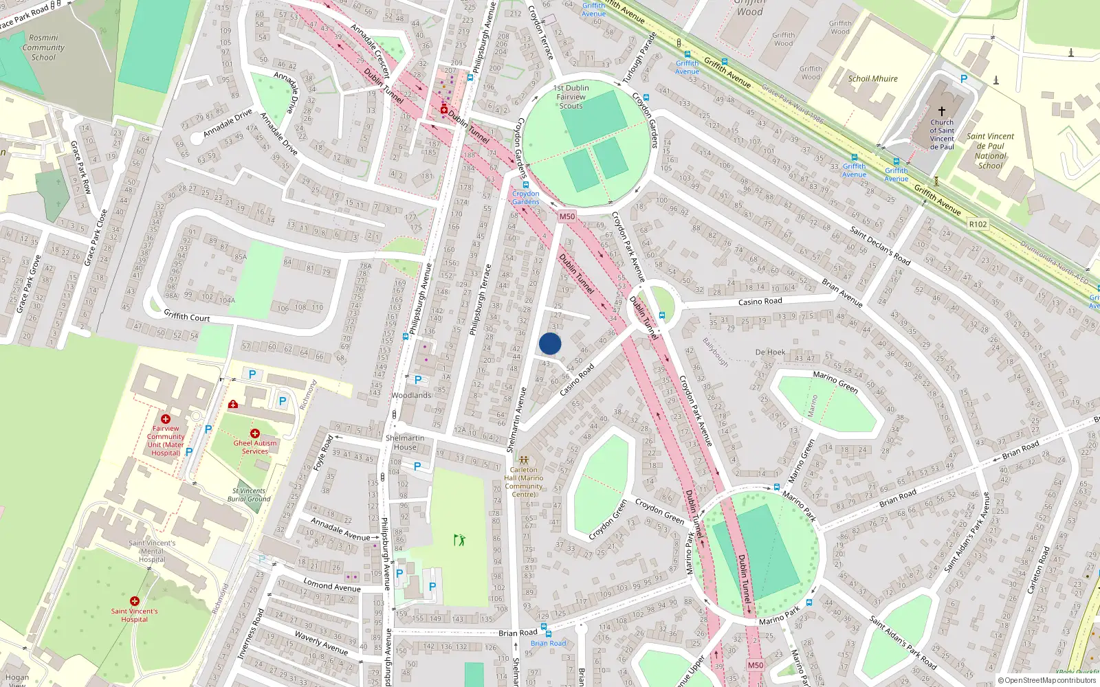 Overhead map showing the location of 37 Shelmartin Avenue, Dublin 3
