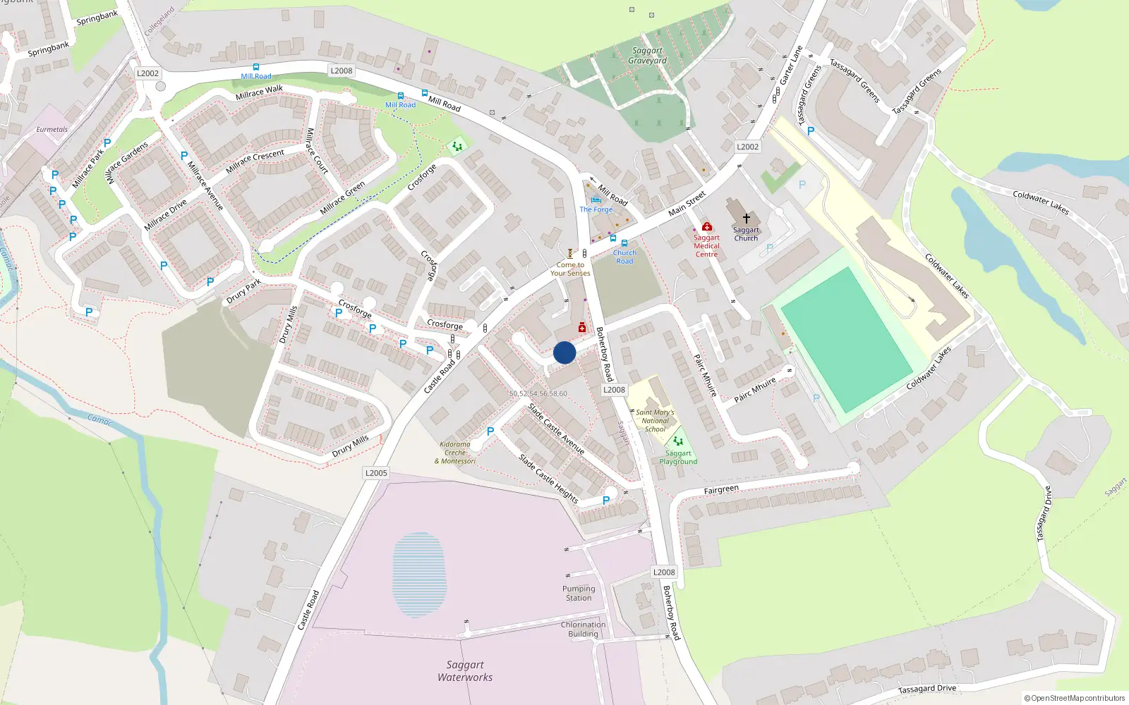 Overhead map showing the location of 37 Slade Castle Court, Saggart