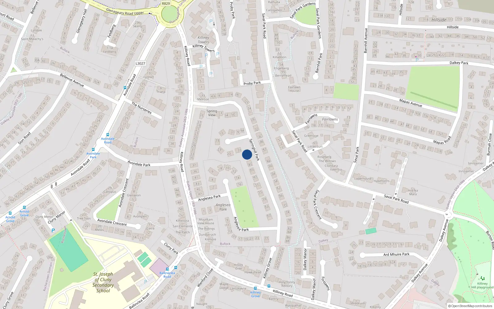 Overhead map showing the location of 37 Springhill Park, Killiney, Dublin