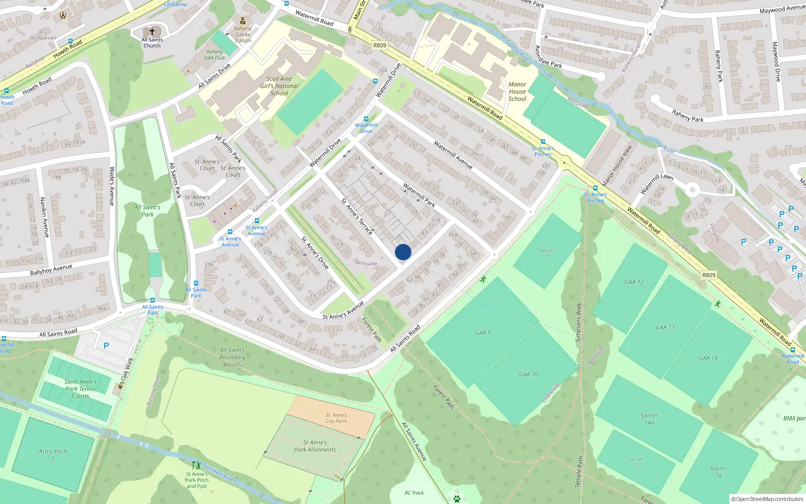 Overhead map showing the location of 37 St Annes Avenue, Raheny, Dublin 5