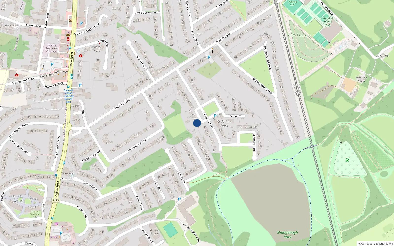 Overhead map showing the location of 37 St Annes Park, Shankhill, Dublin
