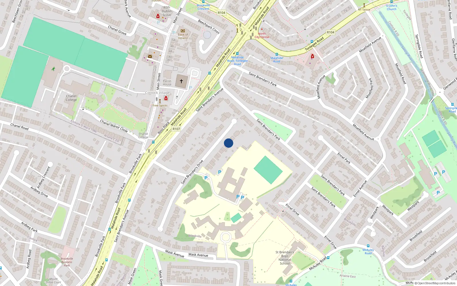 Overhead map showing the location of 37 St Brendans Drive, Coolock, Dublin 5