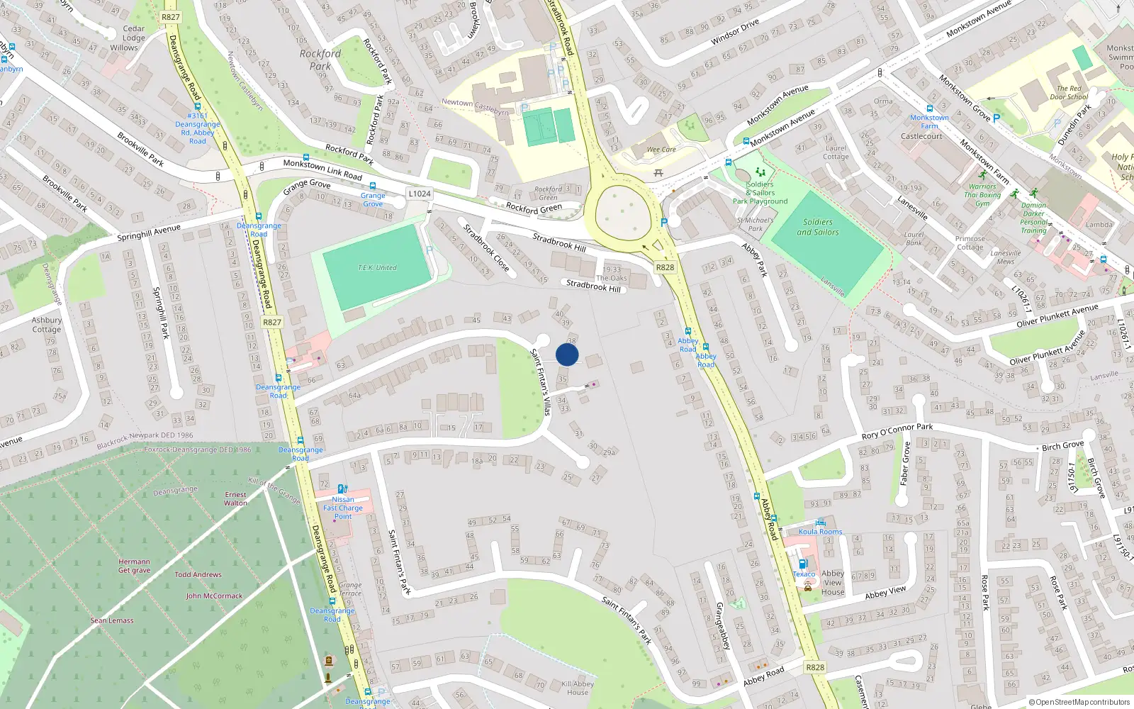 Overhead map showing the location of 37 St Fintans Villas, Deans Grange, Blackrock