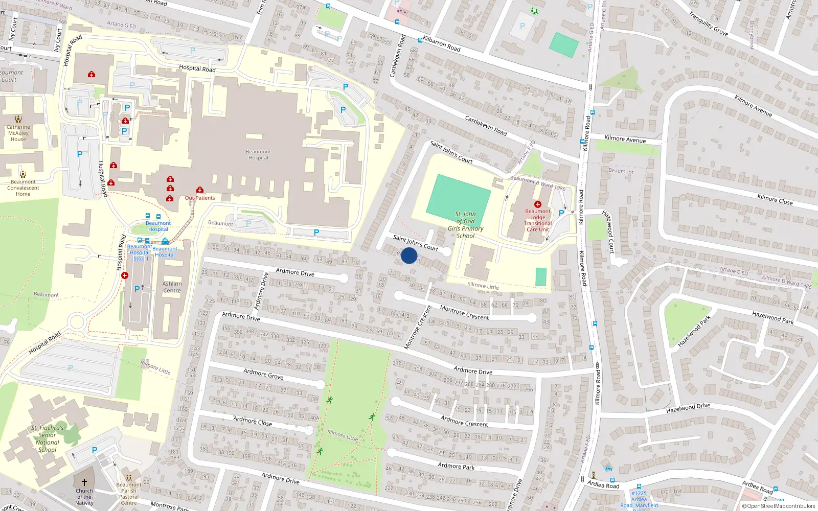 Overhead map showing the location of 37 Saint Johns Court, Dublin 5