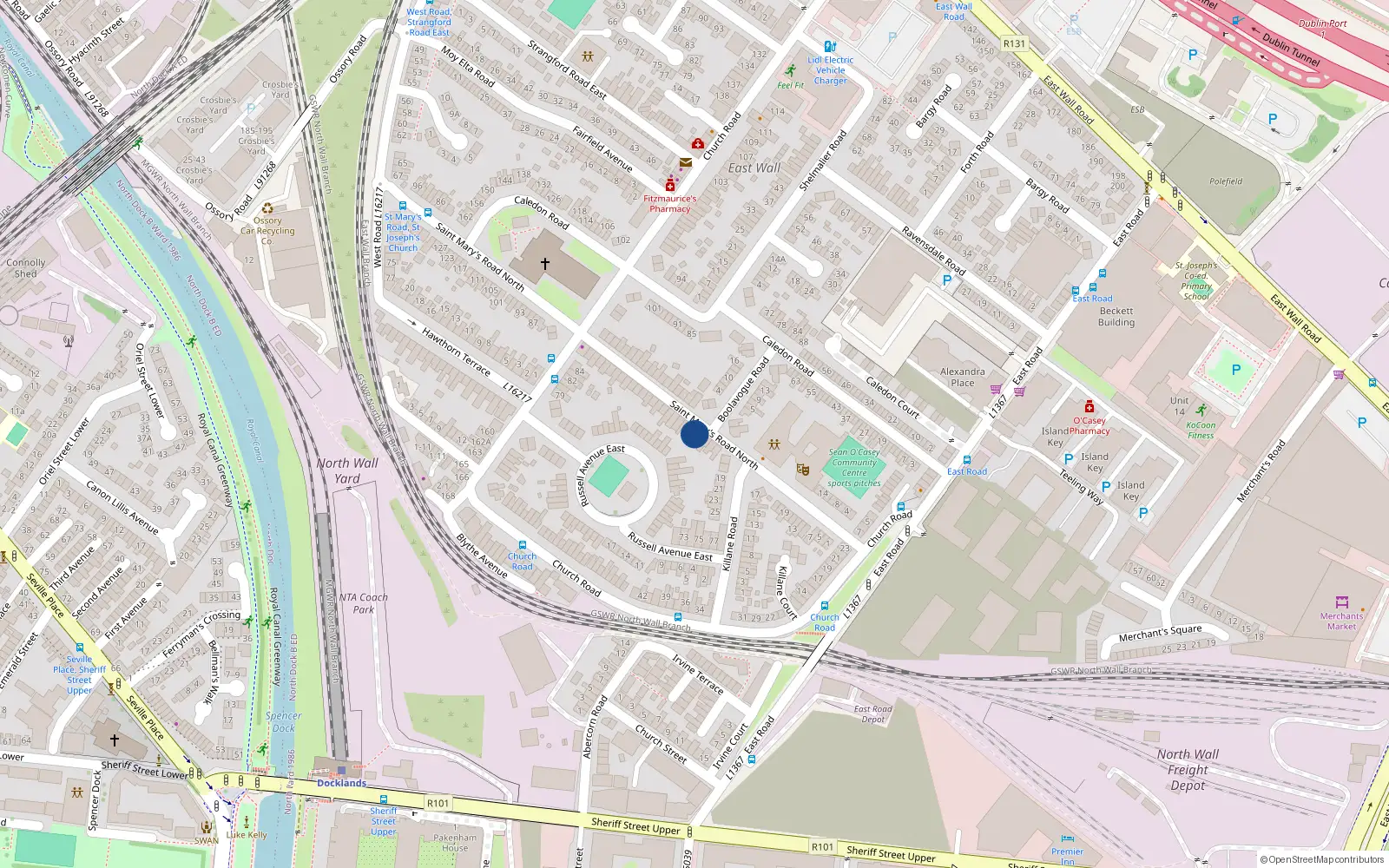 Overhead map showing the location of 37 St. Marys Road, East Wall, Dublin 3