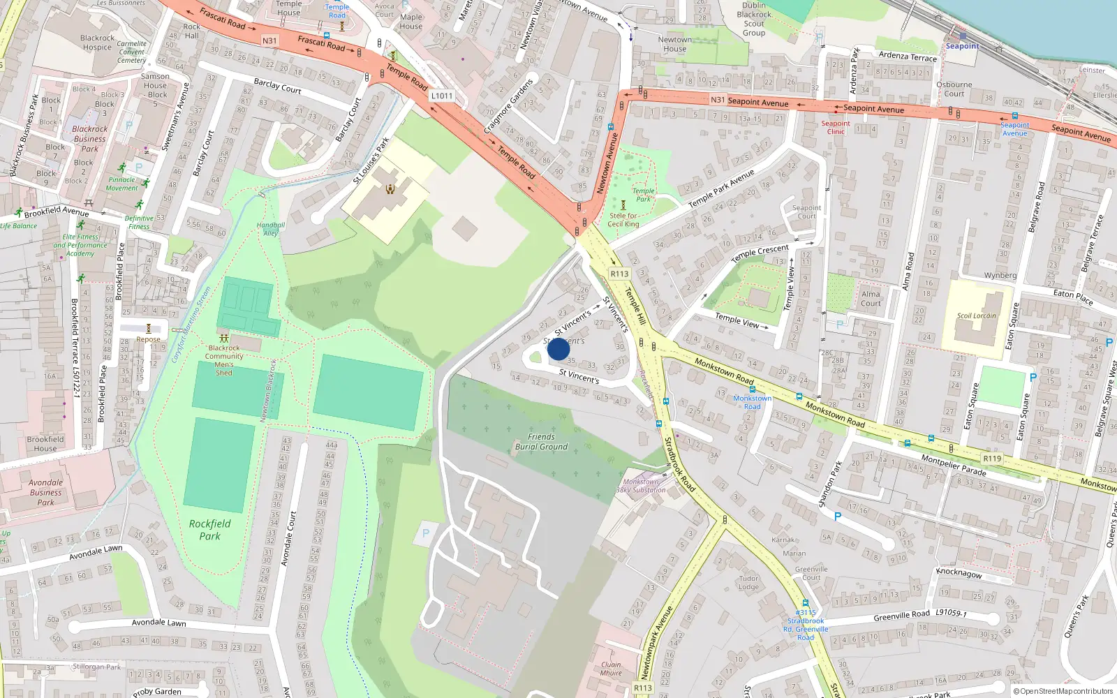 Overhead map showing the location of 37 St Vincents Park, Blackrock, Co Dublin