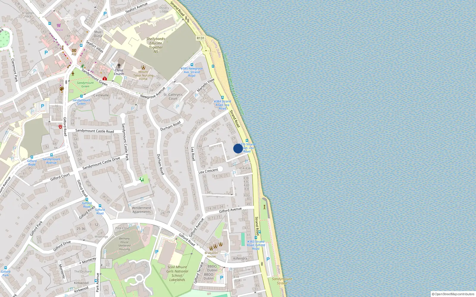 Overhead map showing the location of 37 Strand Road, Sandymount