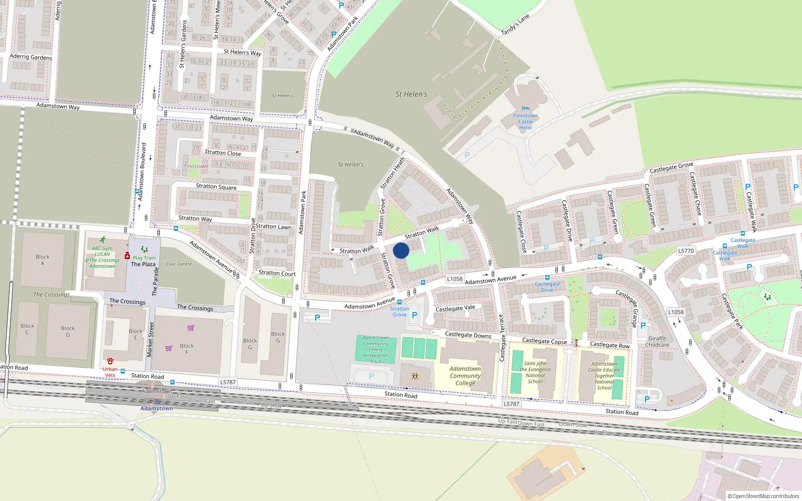 Overhead map showing the location of 37 Stratton Walk, Adamstown Square, Lucan