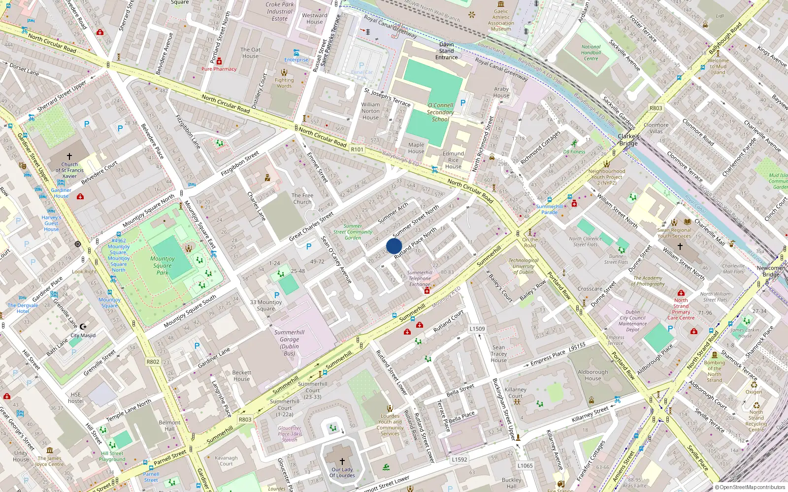 Overhead map showing the location of 37 Summer Street North, Dublin 1