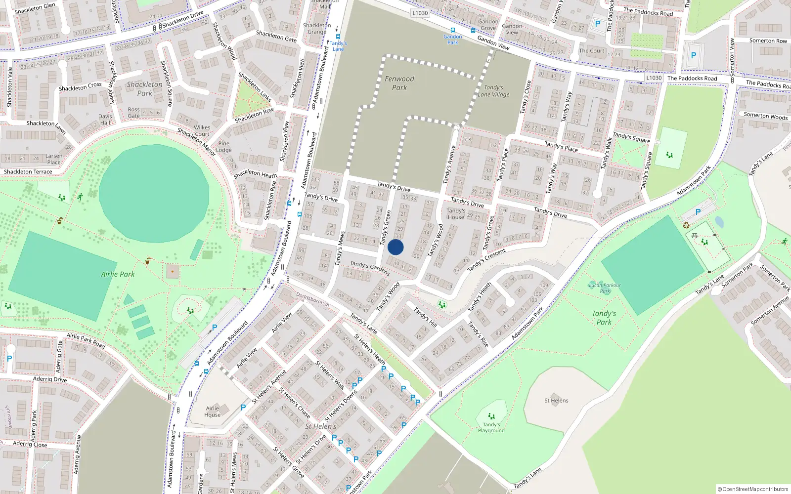 Overhead map showing the location of 37 Tandy's Green, Lucan