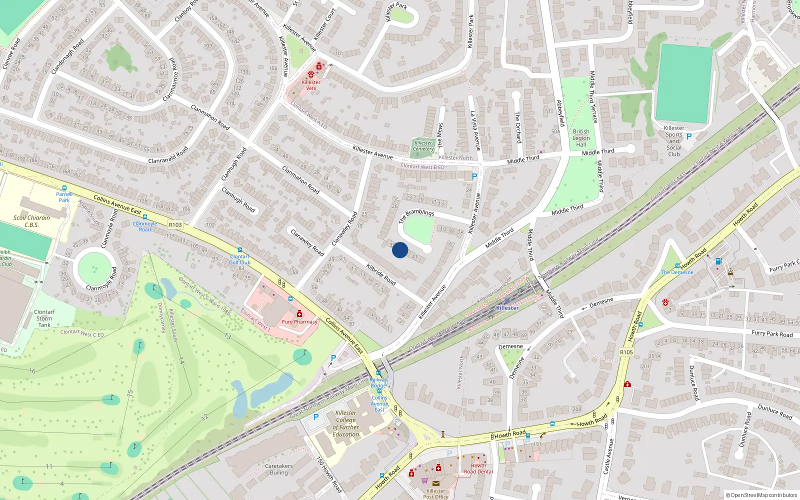 Overhead map showing the location of 37 The Bramblings, Dublin 5