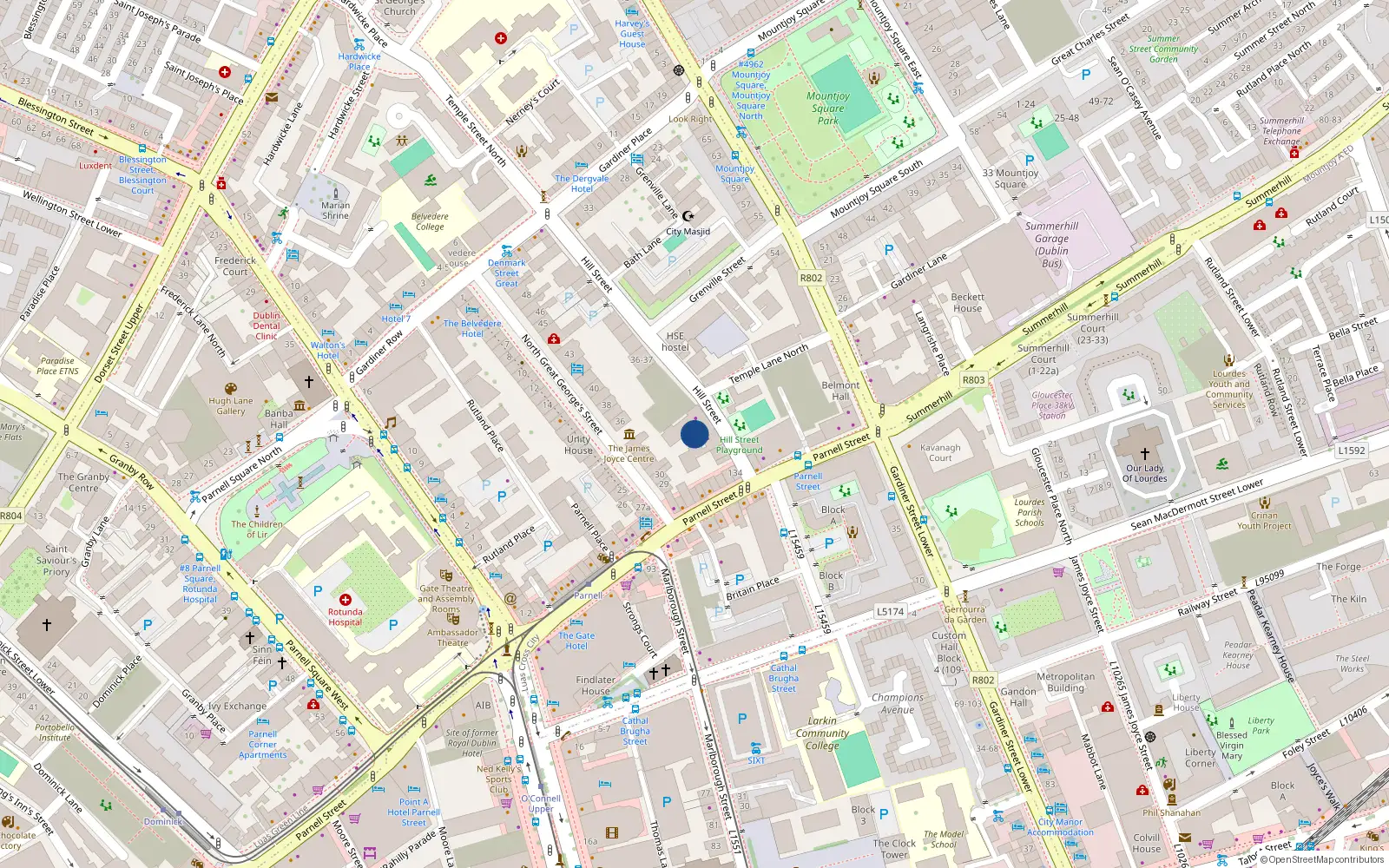 Overhead map showing the location of 37 the Courtyard, Hill Street, Dublin 1