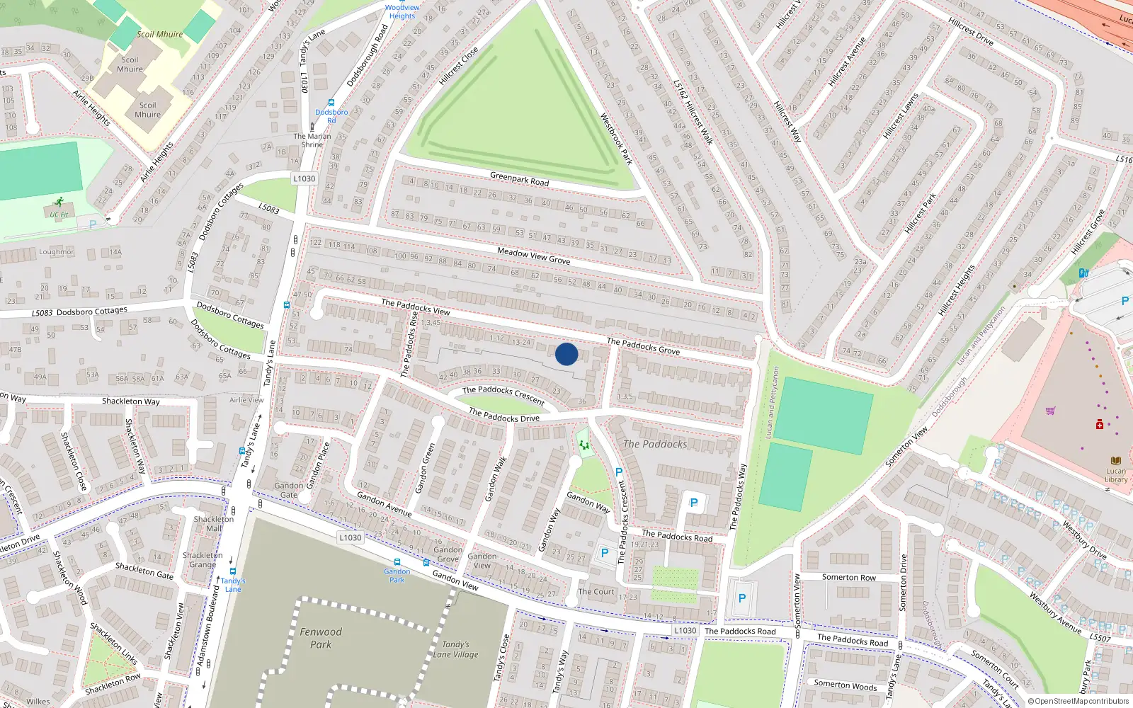 Overhead map showing the location of 37 The Paddocks Grove, Lucan