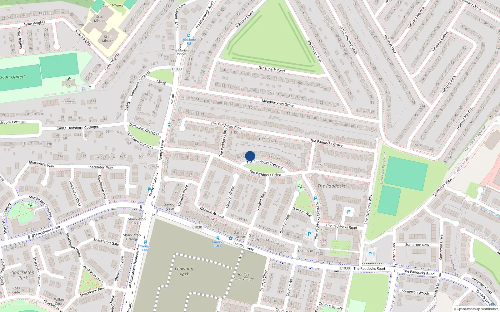 Overhead map showing the location of 37 The Paddocks Crescent, Lucan