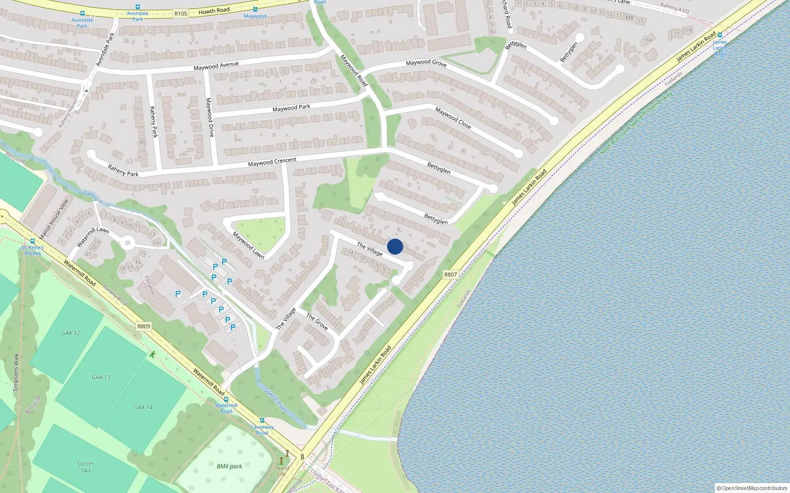 Overhead map showing the location of 37 the Village, Bettyglen, Watermill Road Dublin 5