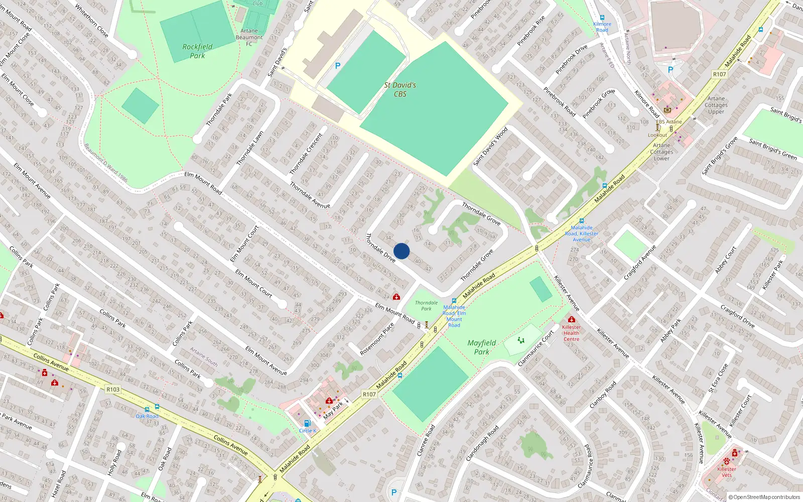 Overhead map showing the location of 37 Thorndale Drive, Artane, Dublin 5