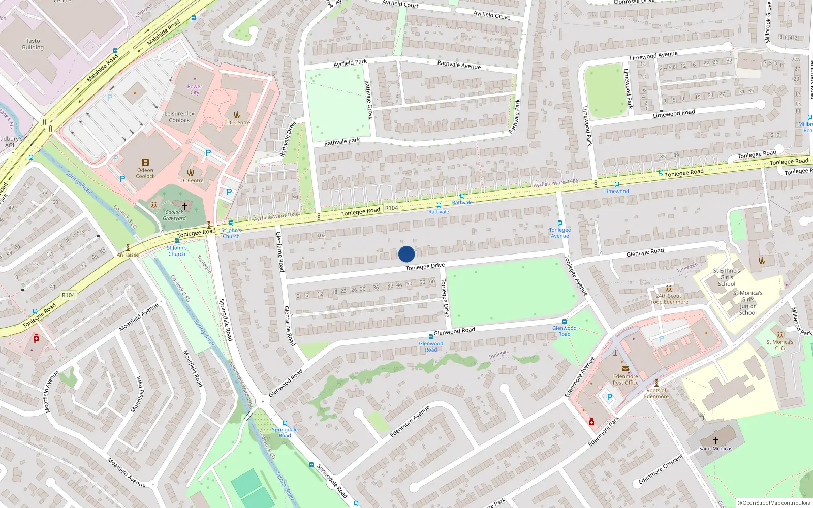 Overhead map showing the location of 37 Tonlegee Drive, Dublin 5