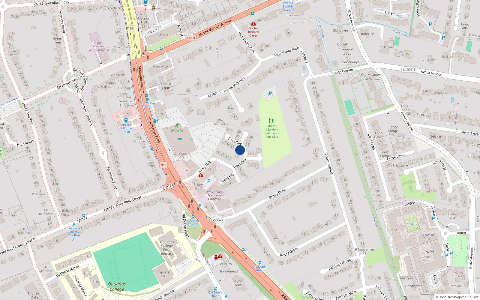 Overhead map showing the location of 37 Treesdale, Mount Merrion